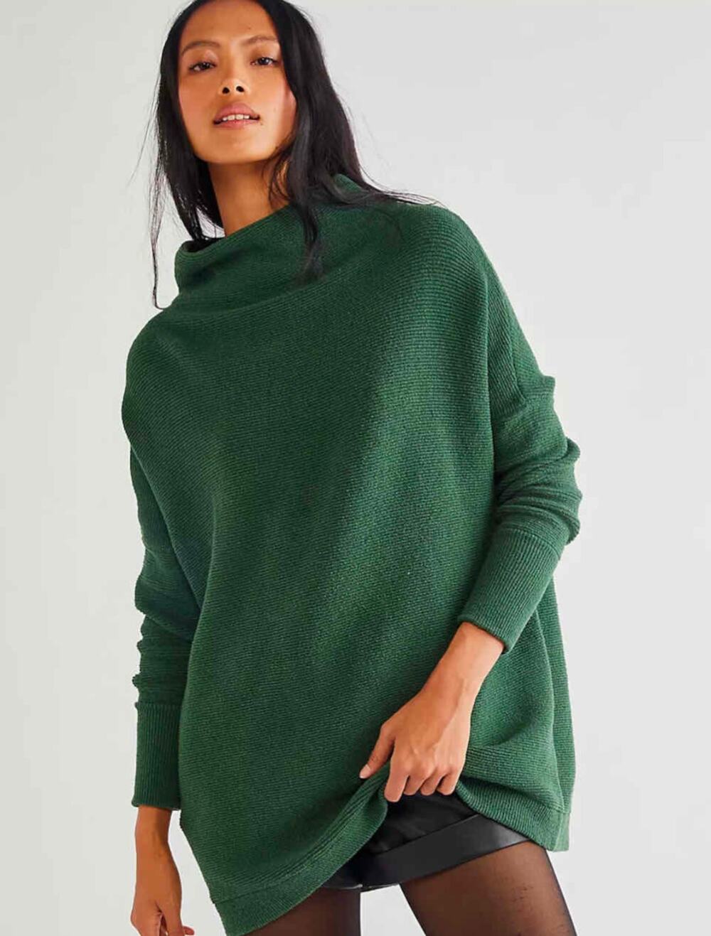 Free People Ottoman Slouchy Tunic Sweater in Aged Pine Green - Size L